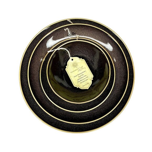 Turkish Glass 6 Entree Dinner Plates Set Brown Textured Gold Rim 11" NWT - Picture 8 of 11